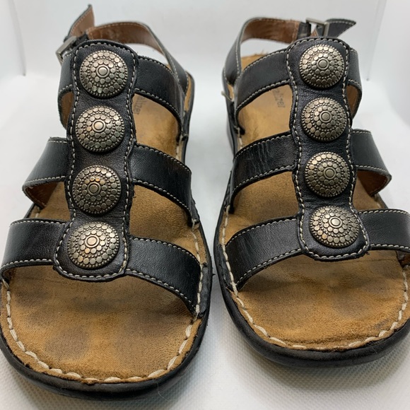 Natrualizer Black Leather Sandals Brass Embellished Ankle Strap Shoes Size 6.5M - Picture 3 of 9